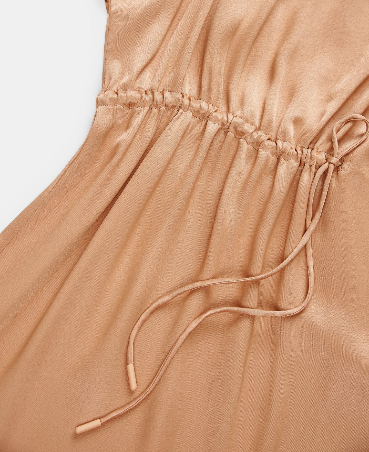 Camel Viscose Midi Dress With Gathered Detail