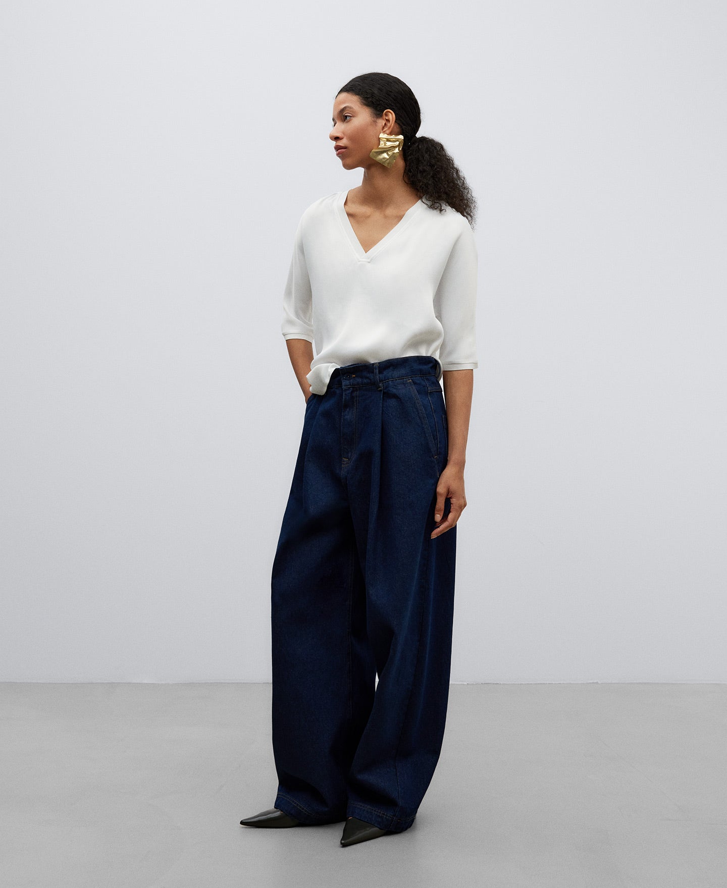 White Fluid V-Neck Blouse