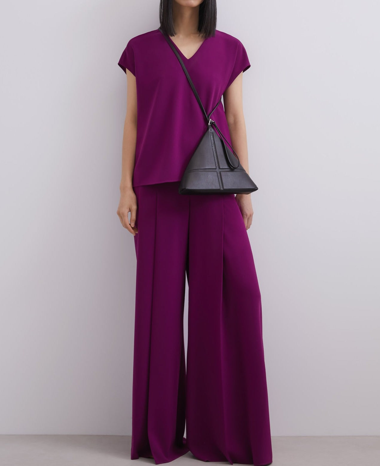 Red Bougainvillea Short Drop Sleeve V-Neck Top