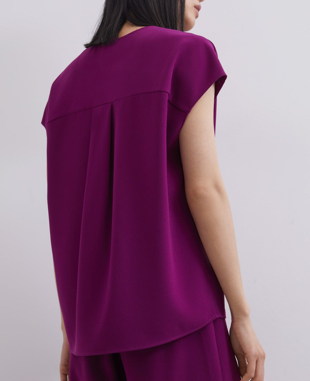 Red Bougainvillea Short Drop Sleeve V-Neck Top