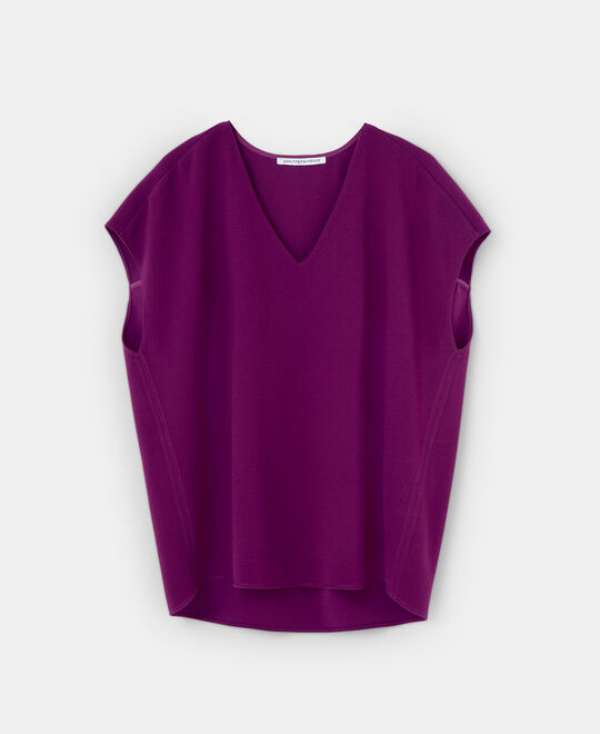 Red Bougainvillea Short Drop Sleeve V-Neck Top