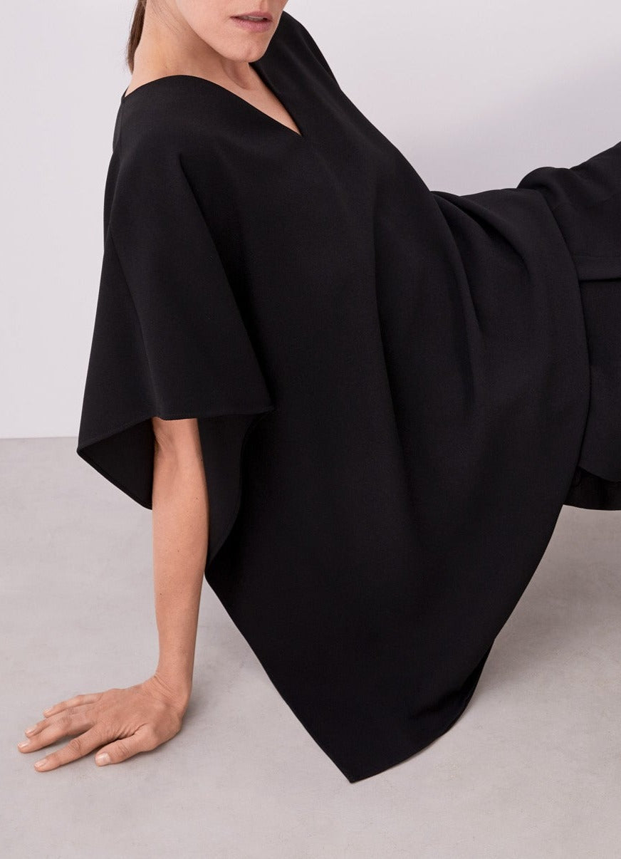 Black Cape Sleeve Shirt With Volume