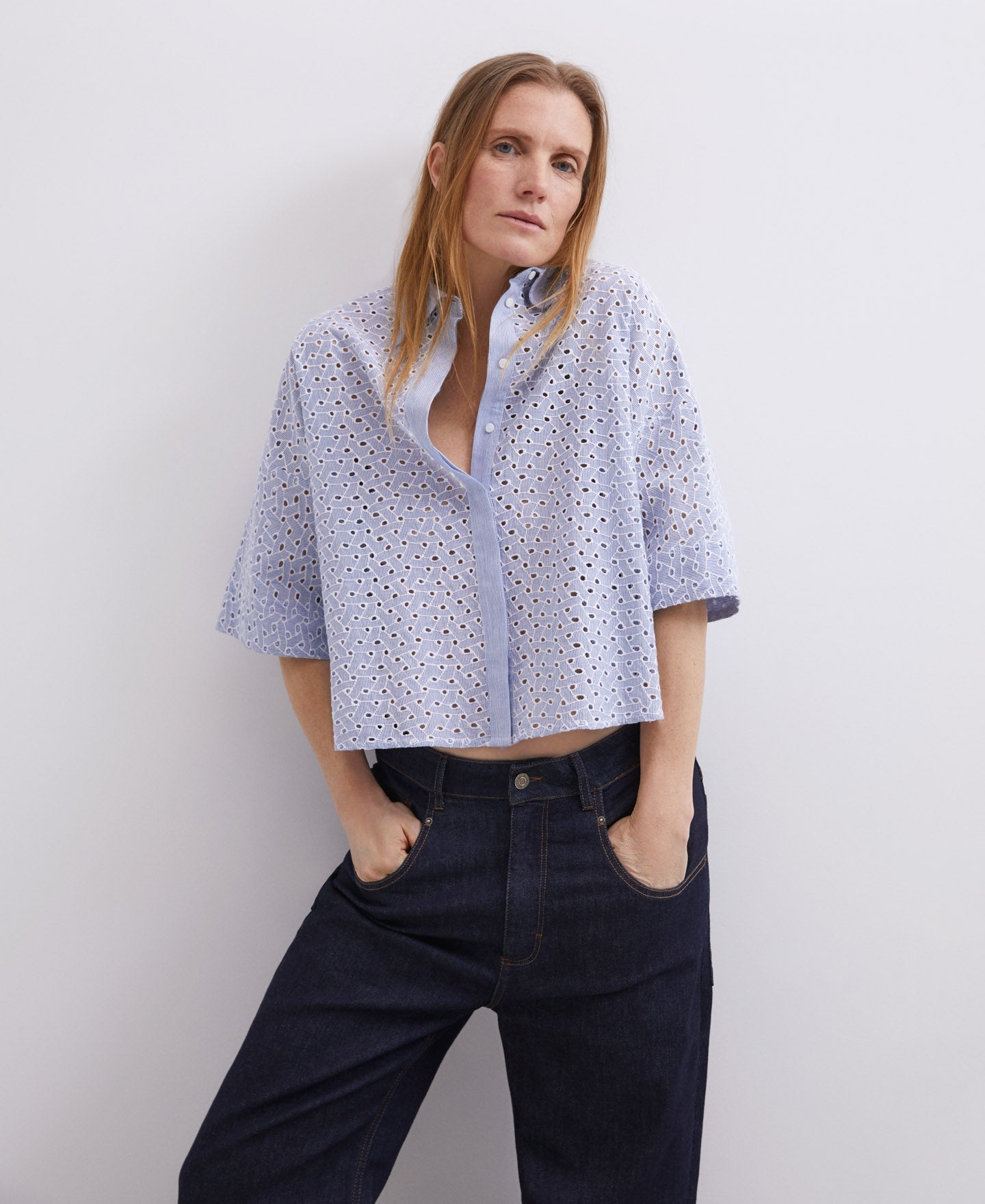 Blue Cotton Embroidered Shirt