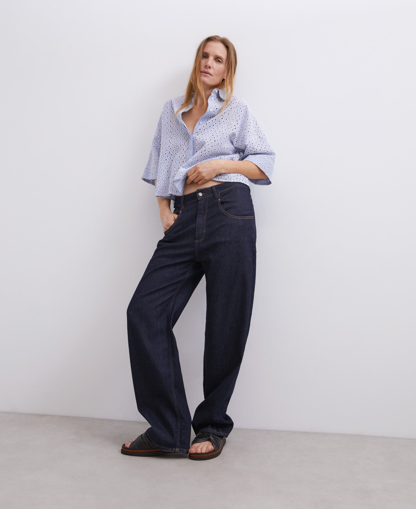 Blue Cotton Embroidered Shirt