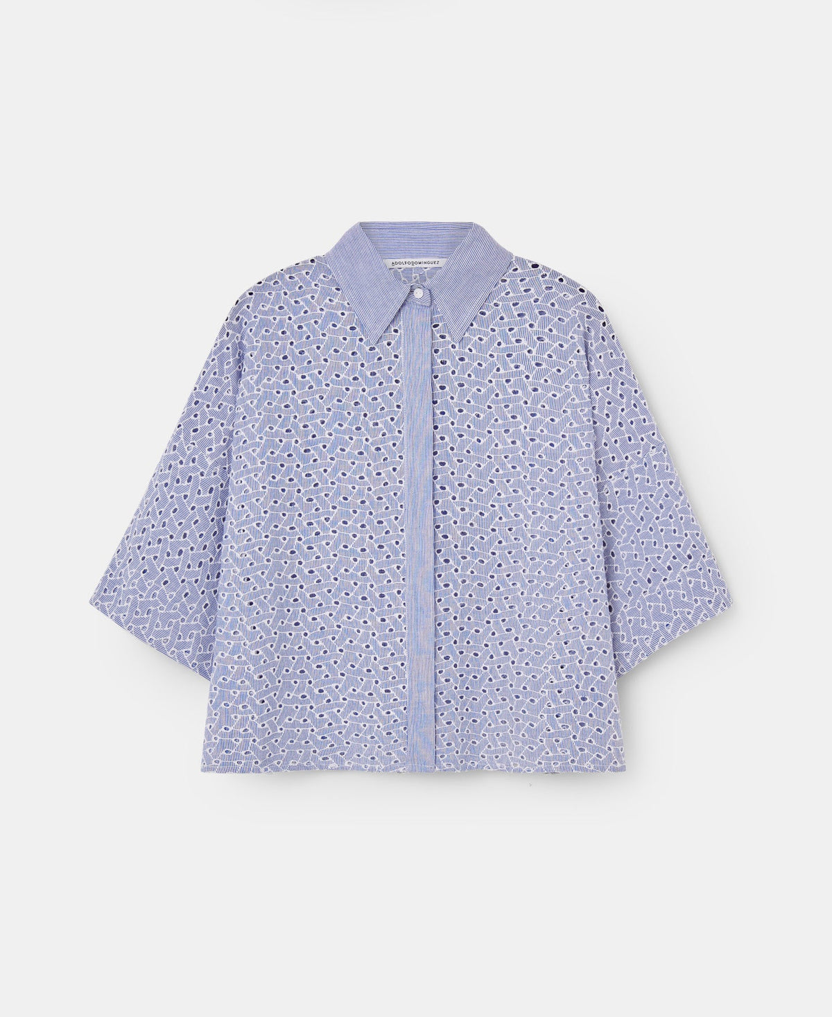 Blue Cotton Embroidered Shirt
