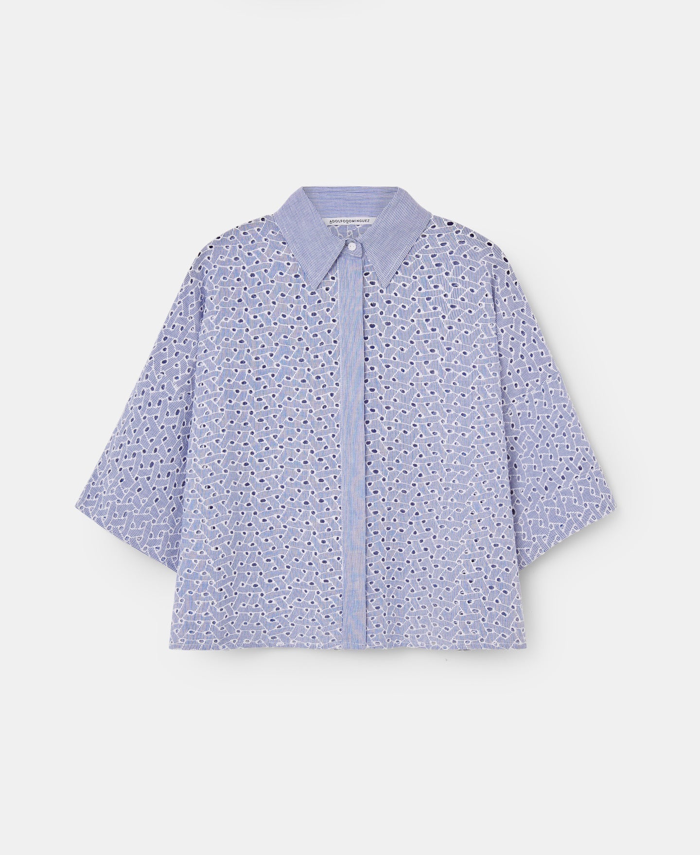 Blue Cotton Embroidered Shirt