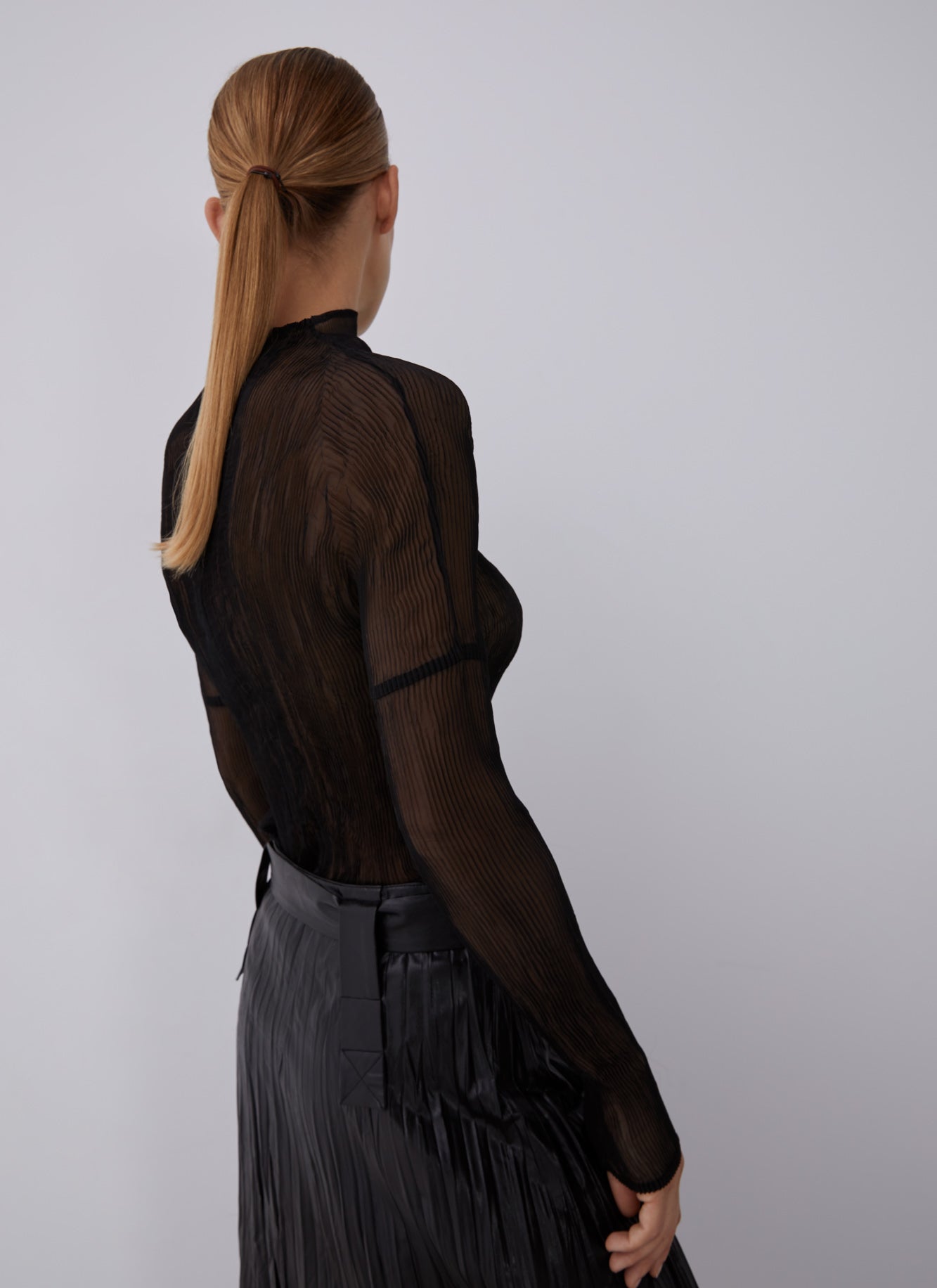 Black Mesh Top With High Neck
