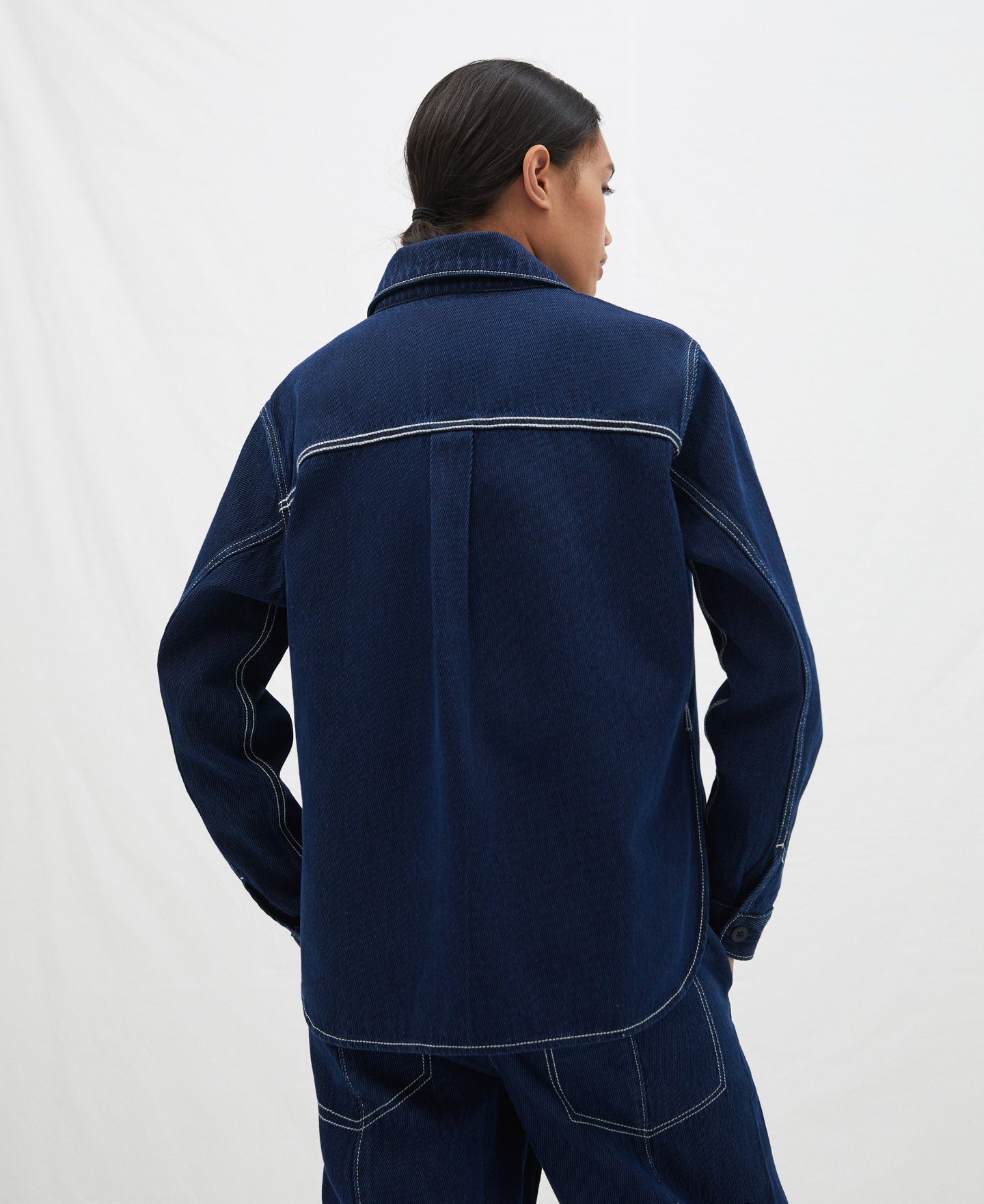 Blue Cotton Denim Textured Overshirt