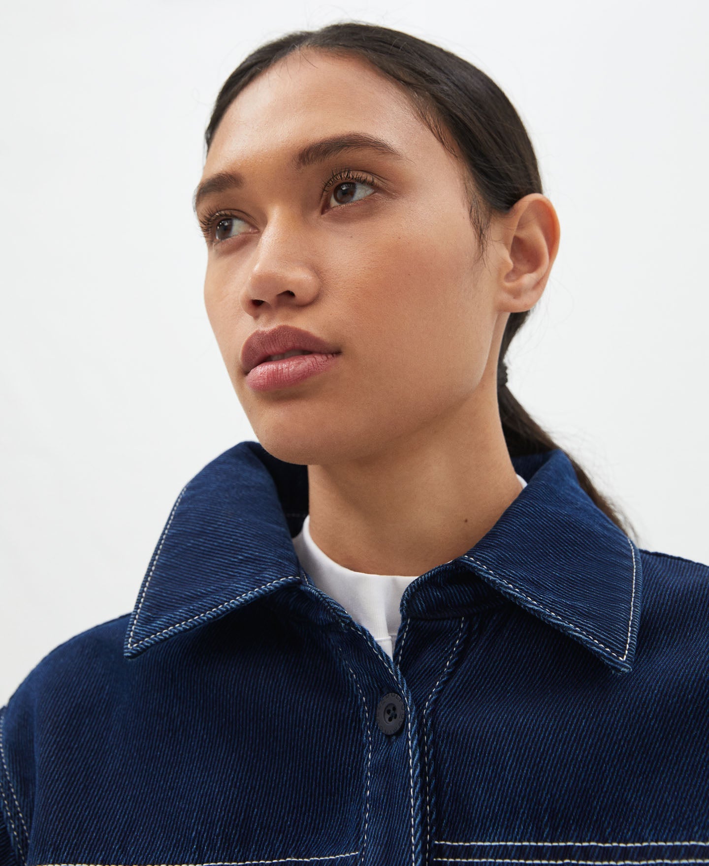 Blue Cotton Denim Textured Overshirt