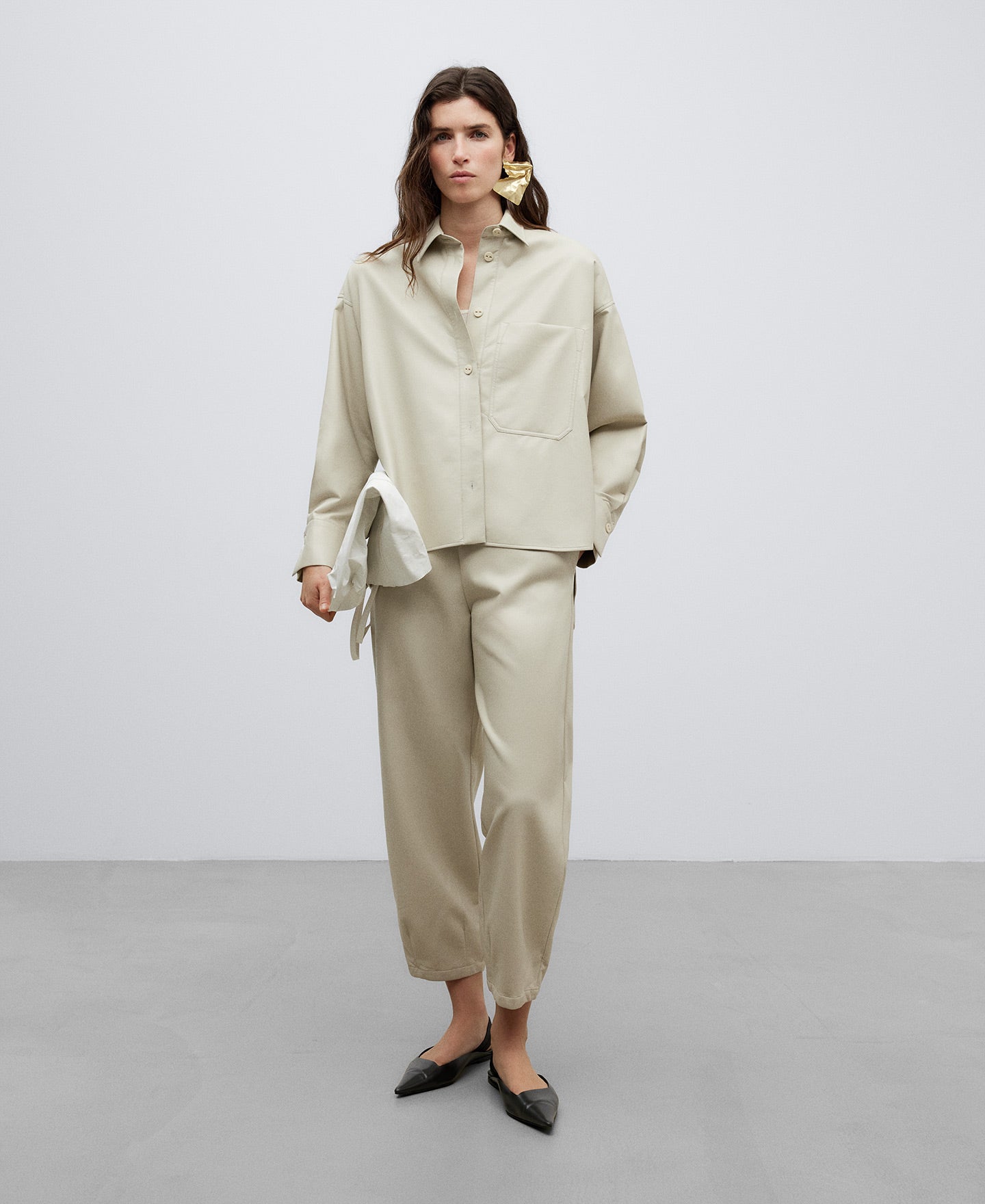 Taupe Leather Non Leather Overshirt