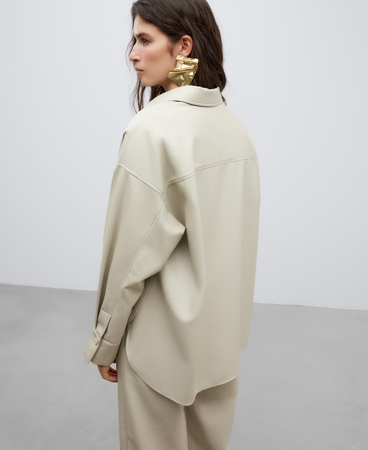 Taupe Leather Non Leather Overshirt