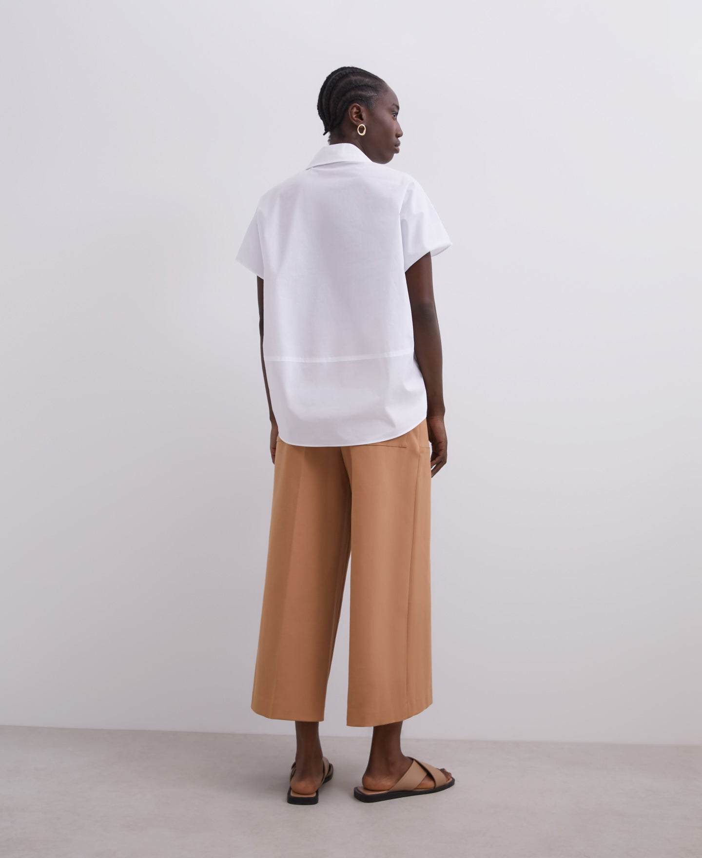 White Cotton Lapel Collar Shirt