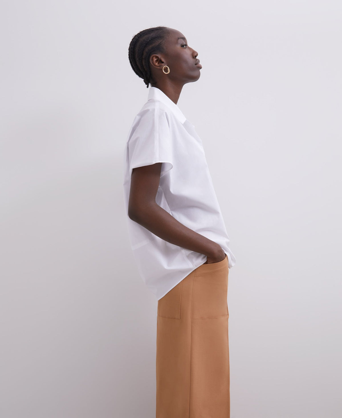 White Cotton Lapel Collar Shirt