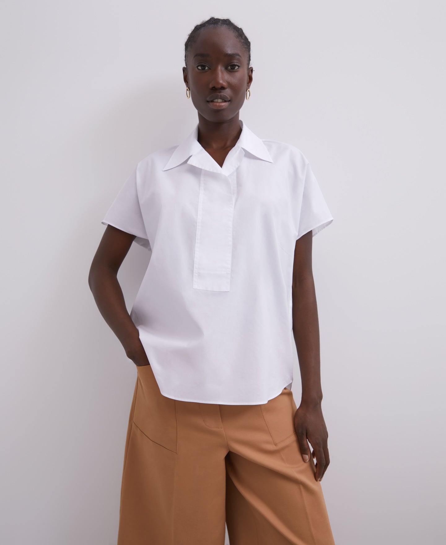 White Cotton Lapel Collar Shirt