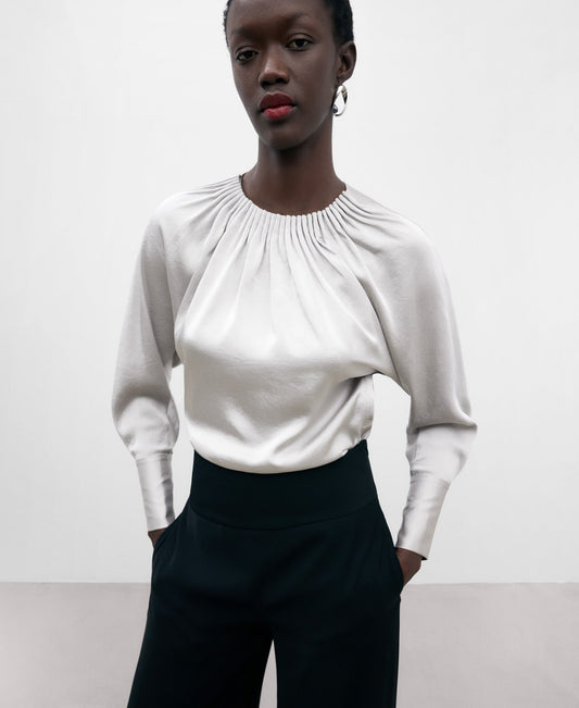 White Ruffled Collar Blouse For Women