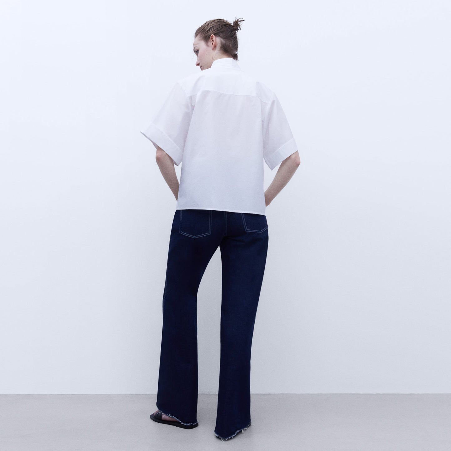 White Mandarin Collar Shirt