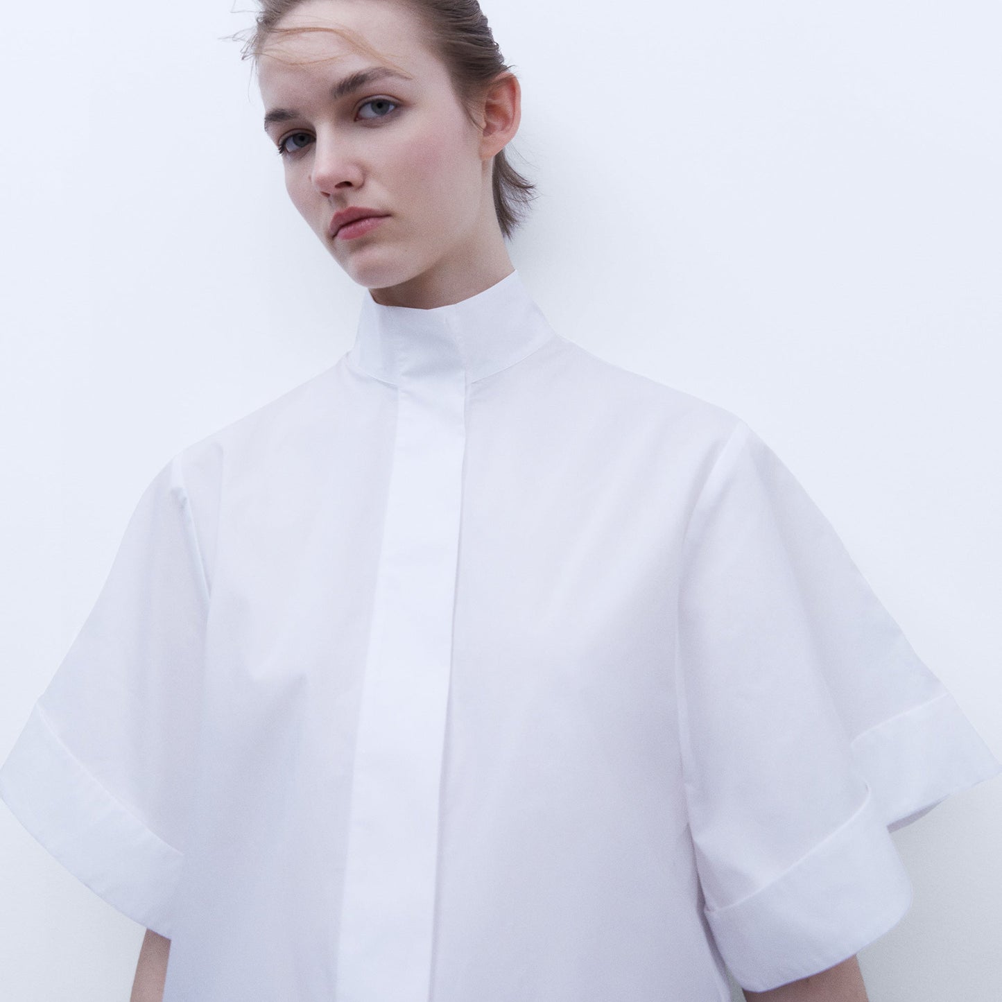 White Mandarin Collar Shirt