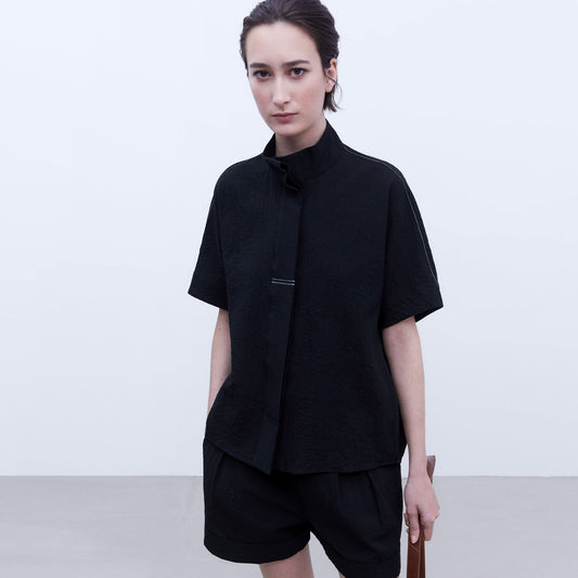 Black Mandarin Collar Shirt