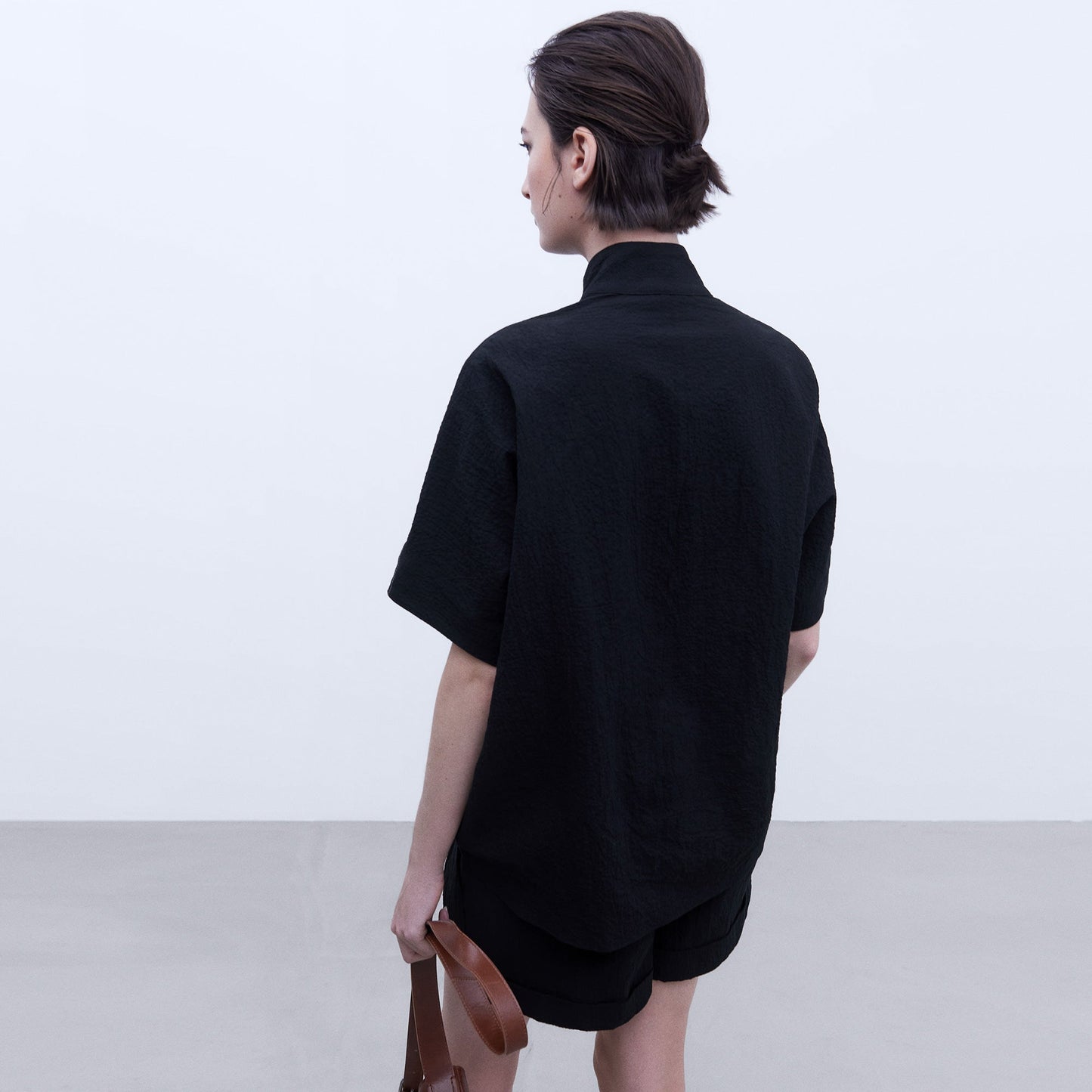 Black Mandarin Collar Shirt