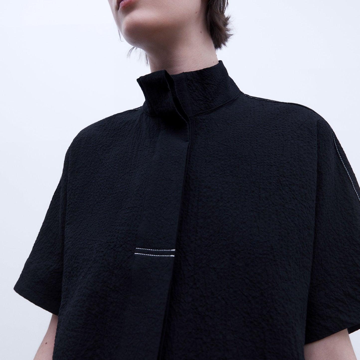 Black Mandarin Collar Shirt