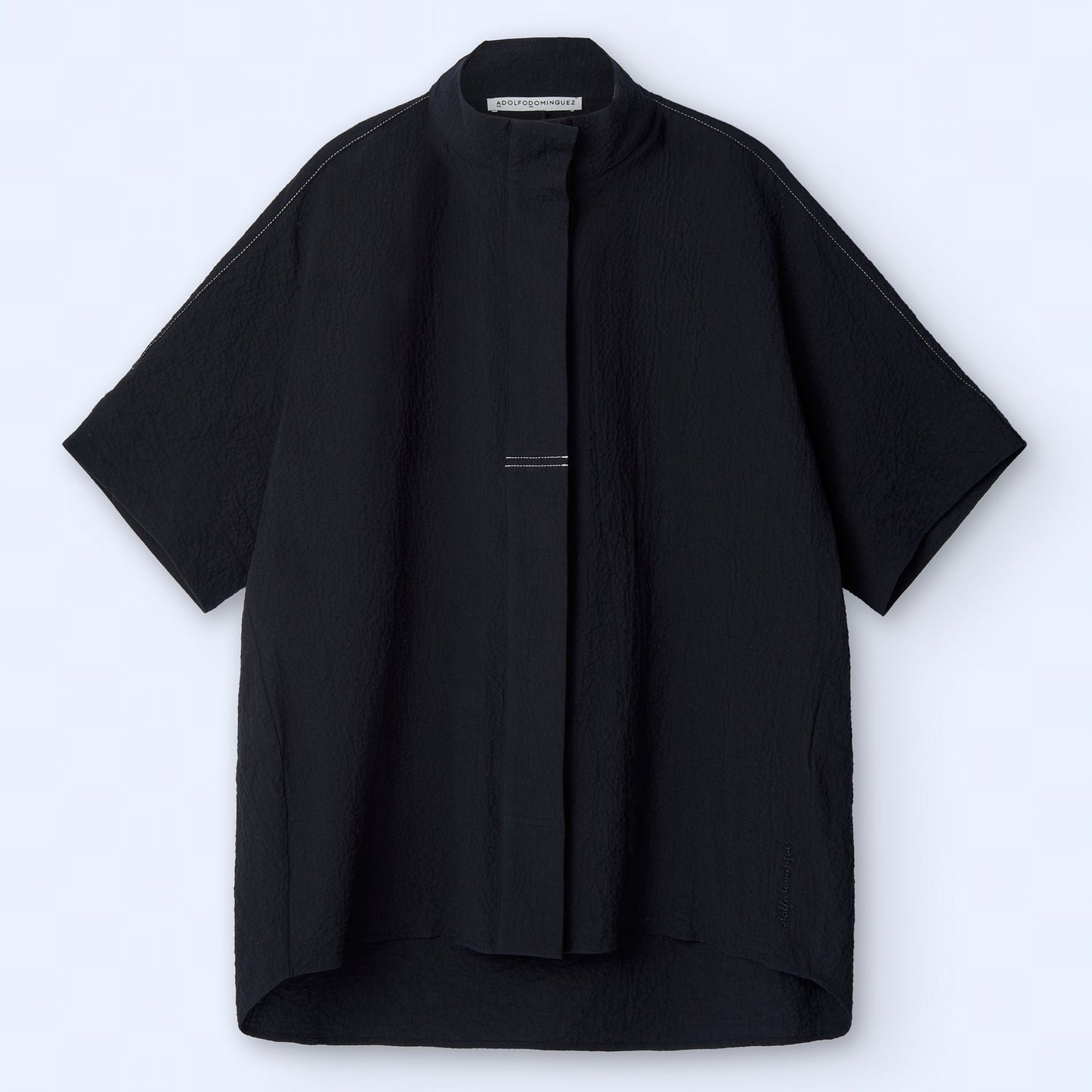 Black Mandarin Collar Shirt