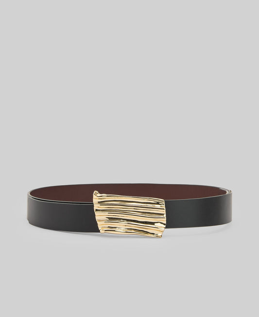 Reversible gold buckle belt woman in black