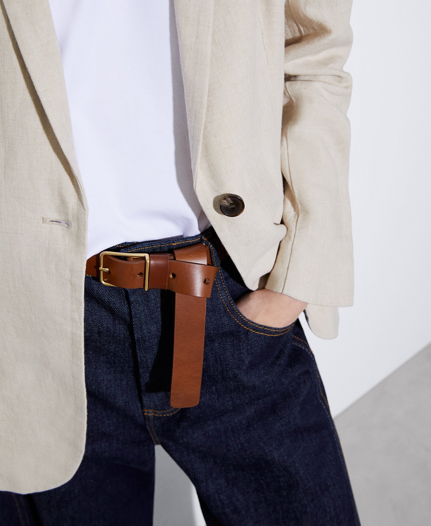 Camel Metal Buckle Belt In Leather
