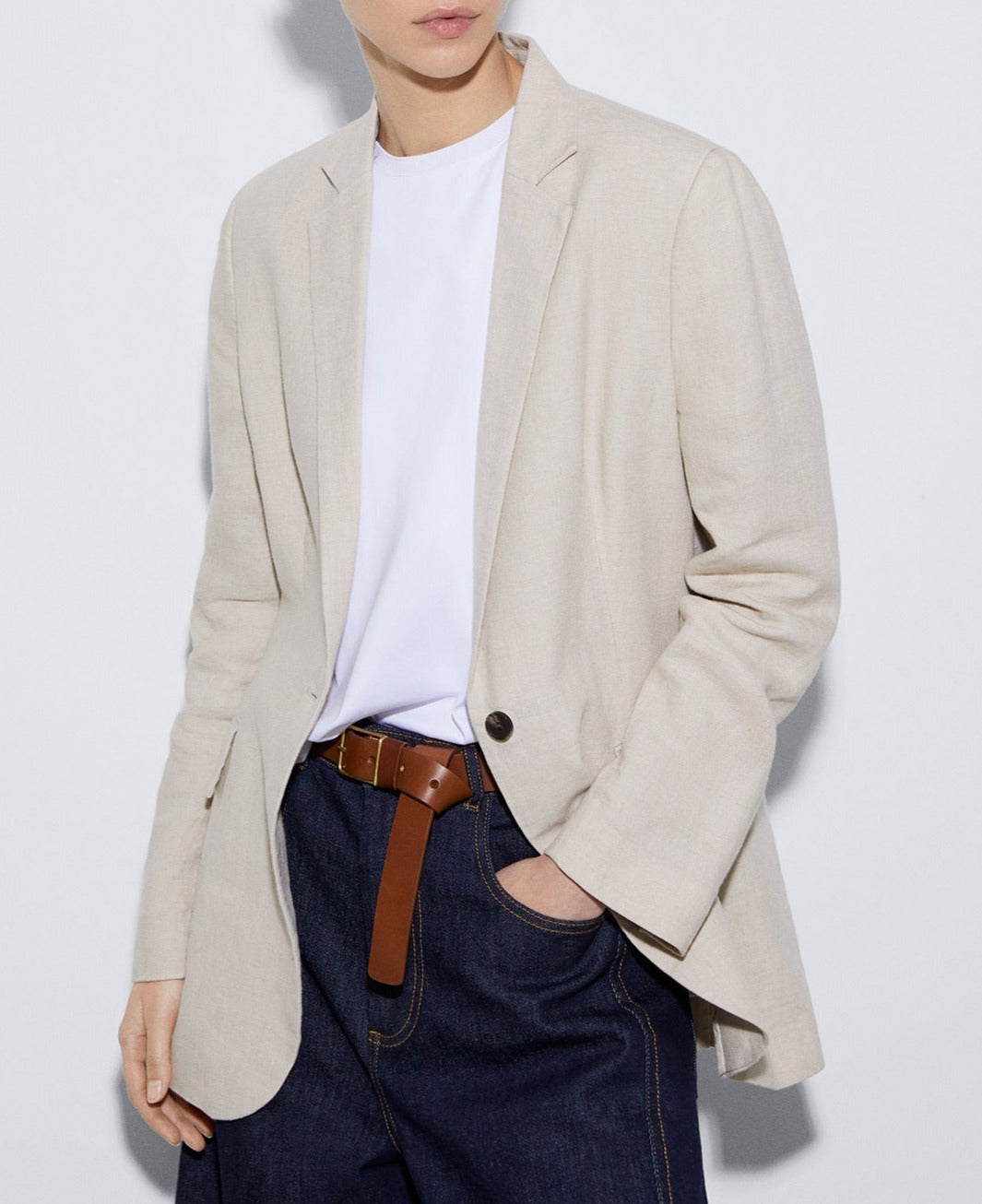 Camel Metal Buckle Belt In Leather