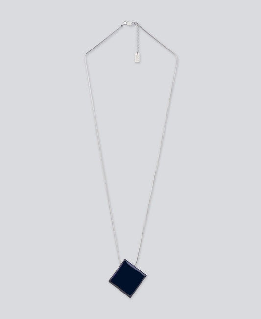 Silver Color Blue Lacquer Cube Pendant