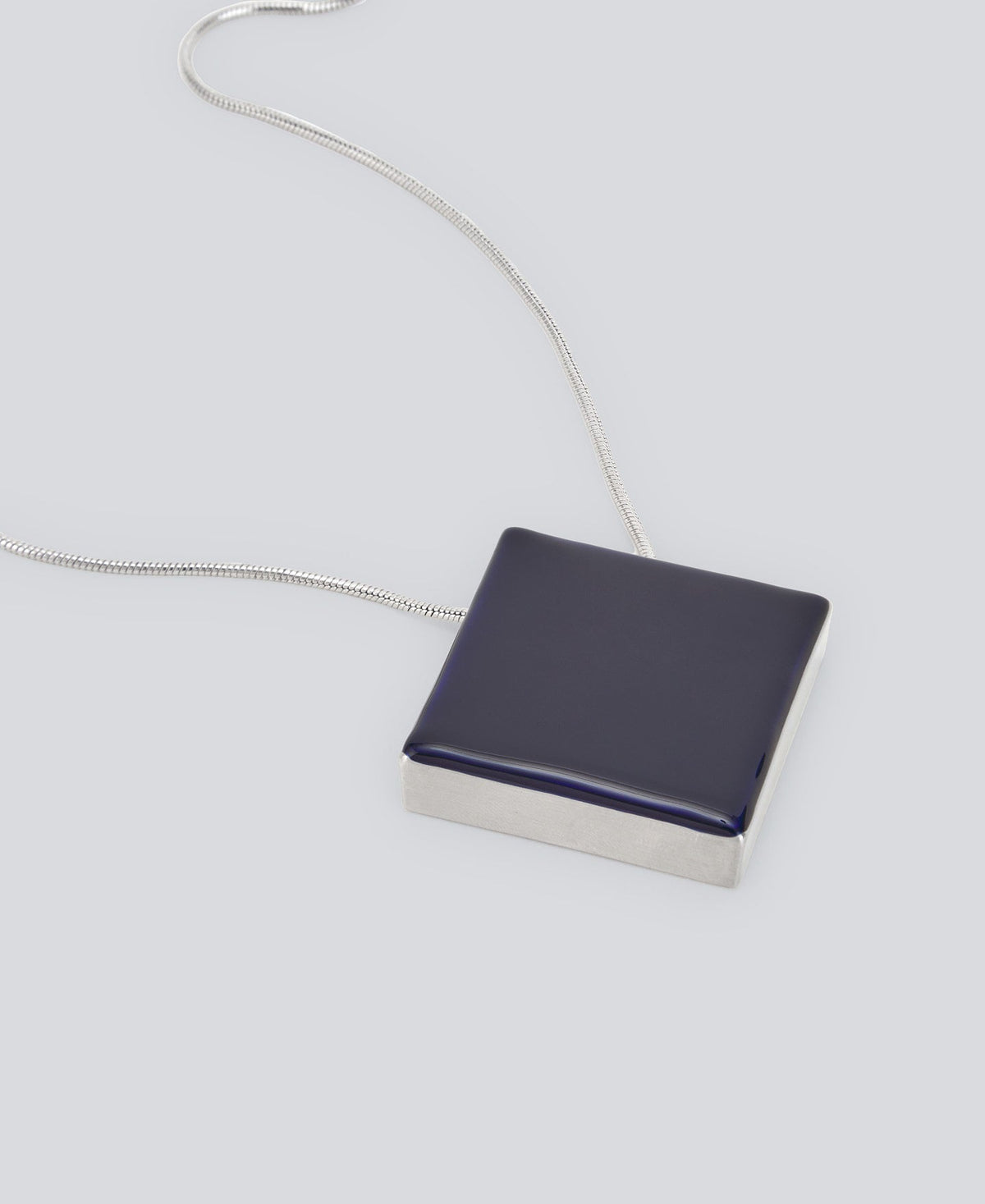 Silver Color Blue Lacquer Cube Pendant