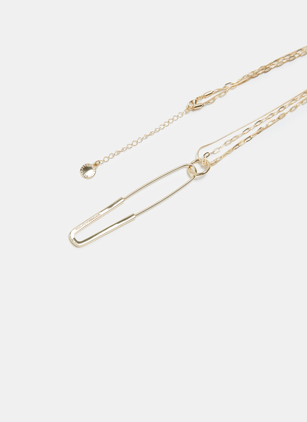 Gold Long Necklace With Safety Pin Pendant