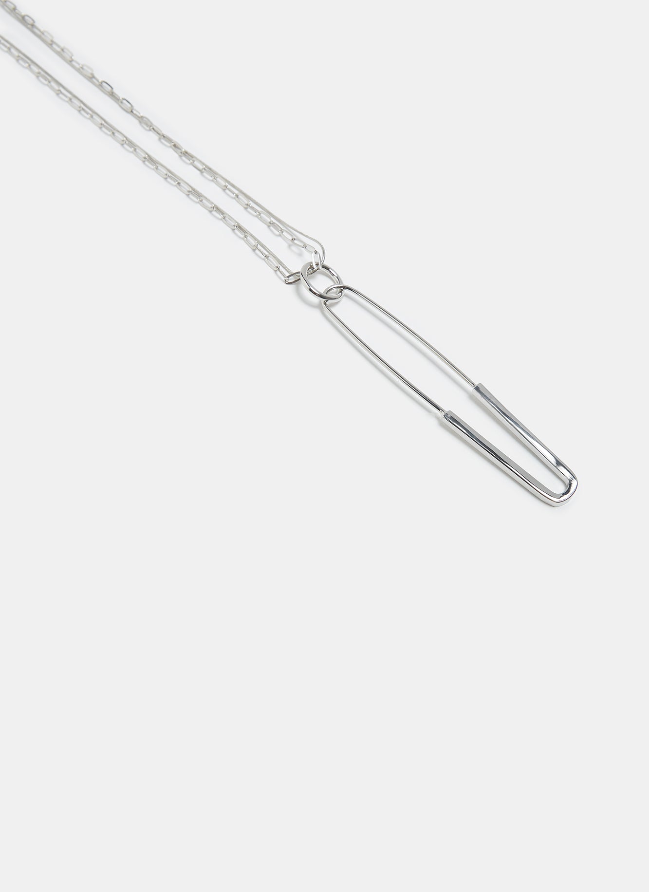 Silver Long Necklace With Safety Pin Pendant