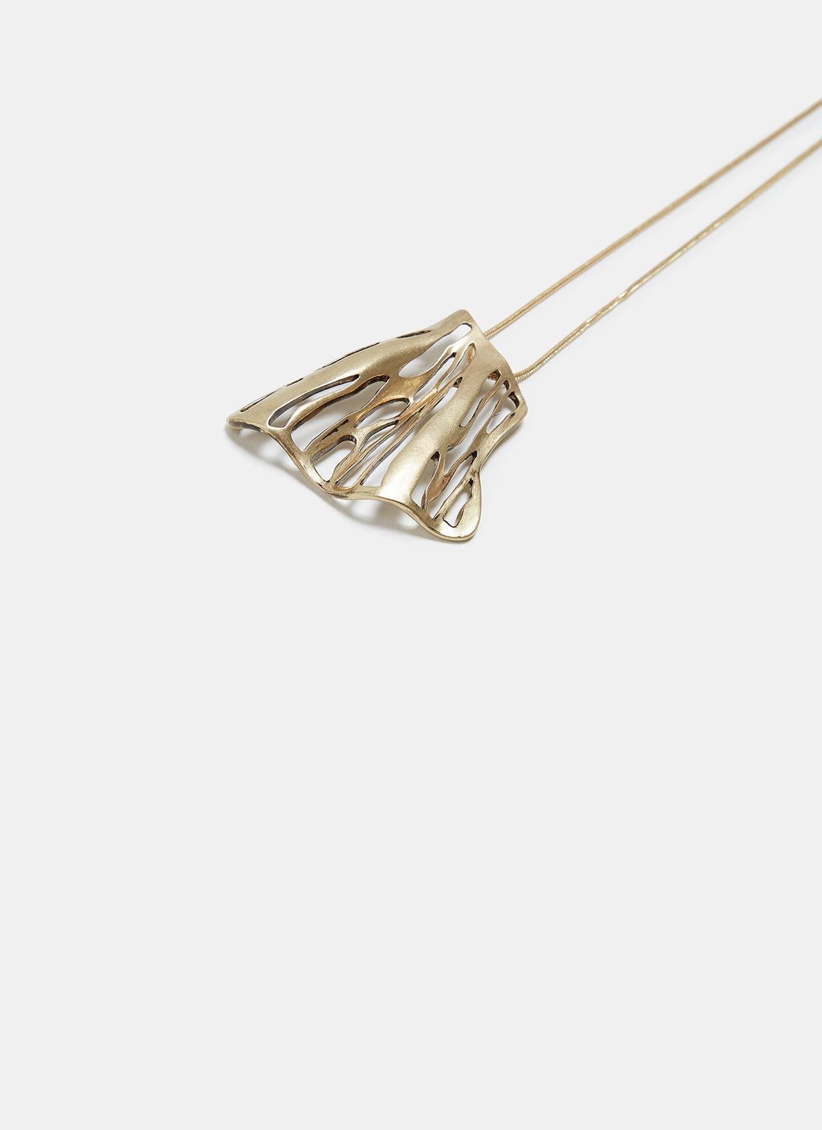 Gold Long Necklace With Pleated Pendant