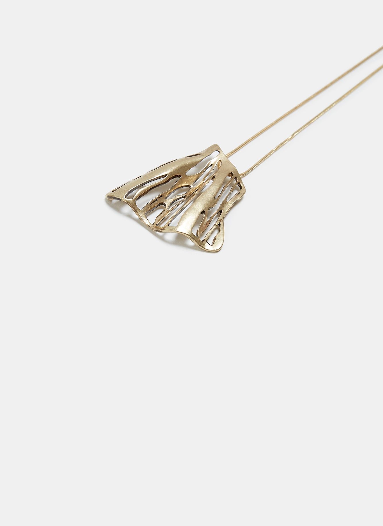Gold Long Necklace With Pleated Pendant
