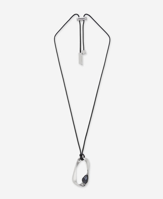 Silver Hoop Necklace with Pearl Pendant