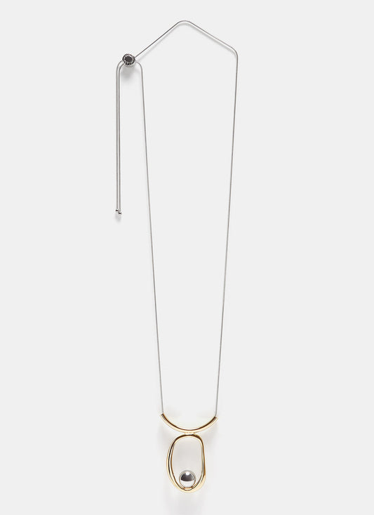 Gold/Silver Long Necklace With Organic Pendant