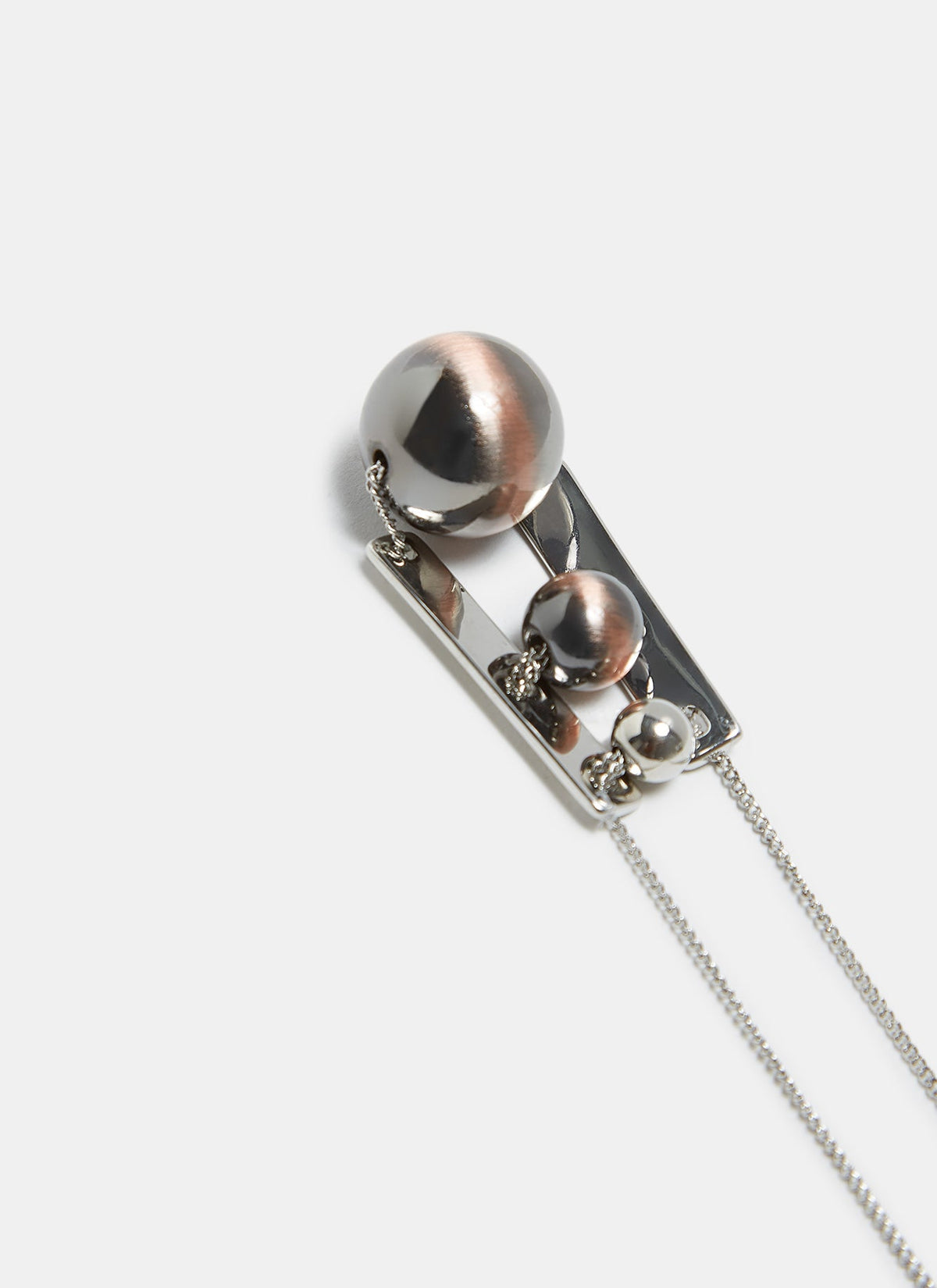 Silver Long Necklace With Spherical Pendants
