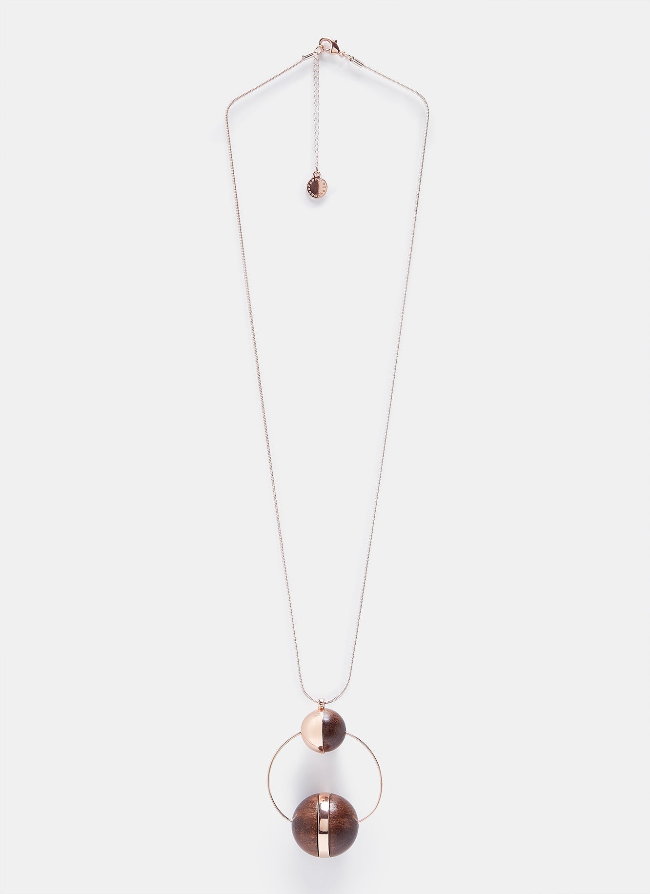 Gold Pink Long Necklace With Wooden Pendants