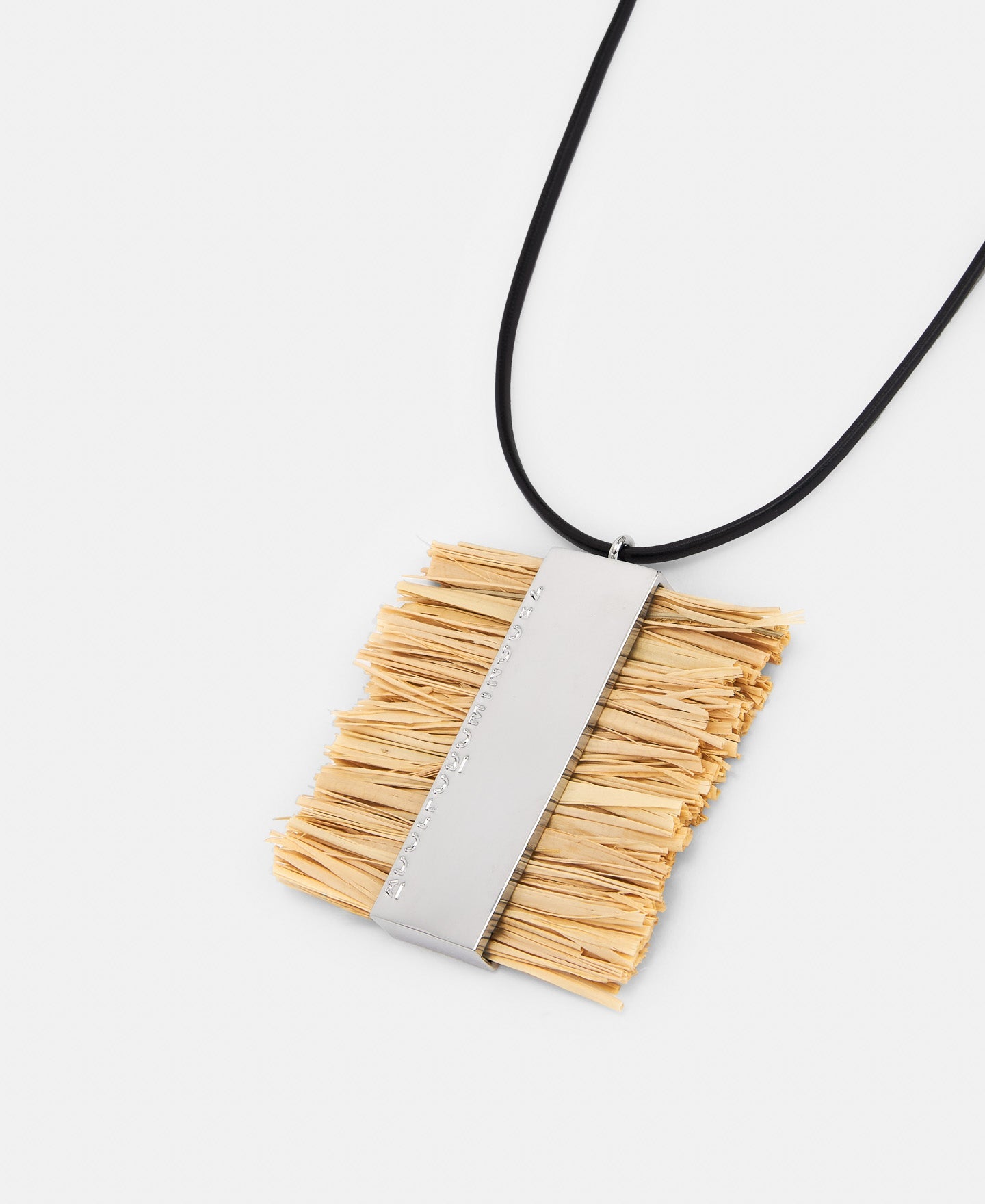 Beige Asymmetrical Necklace In Raffia And Zinc
