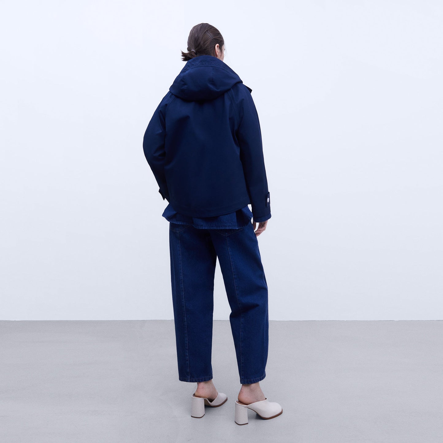 Navy Blue Cotton Hooded Parka