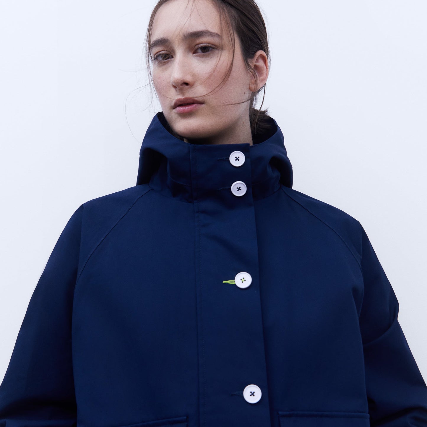 Navy Blue Cotton Hooded Parka