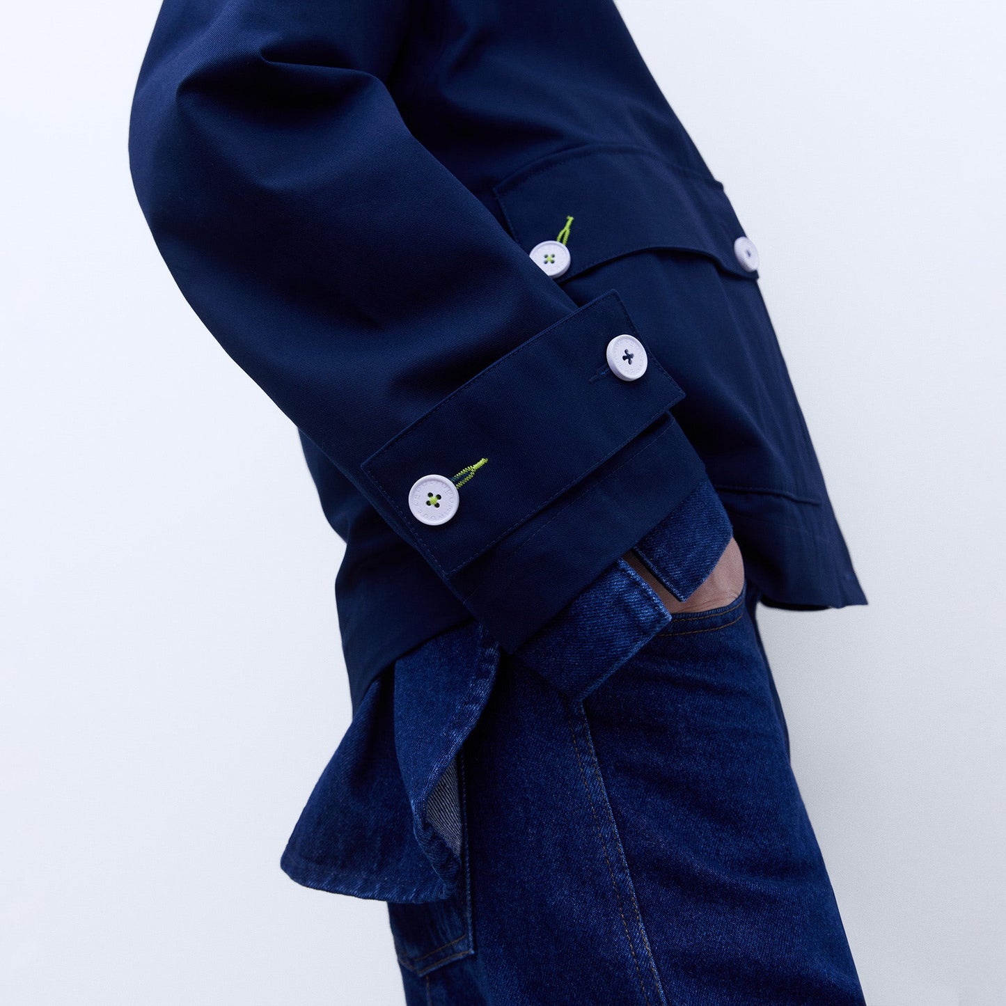 Navy Blue Cotton Hooded Parka