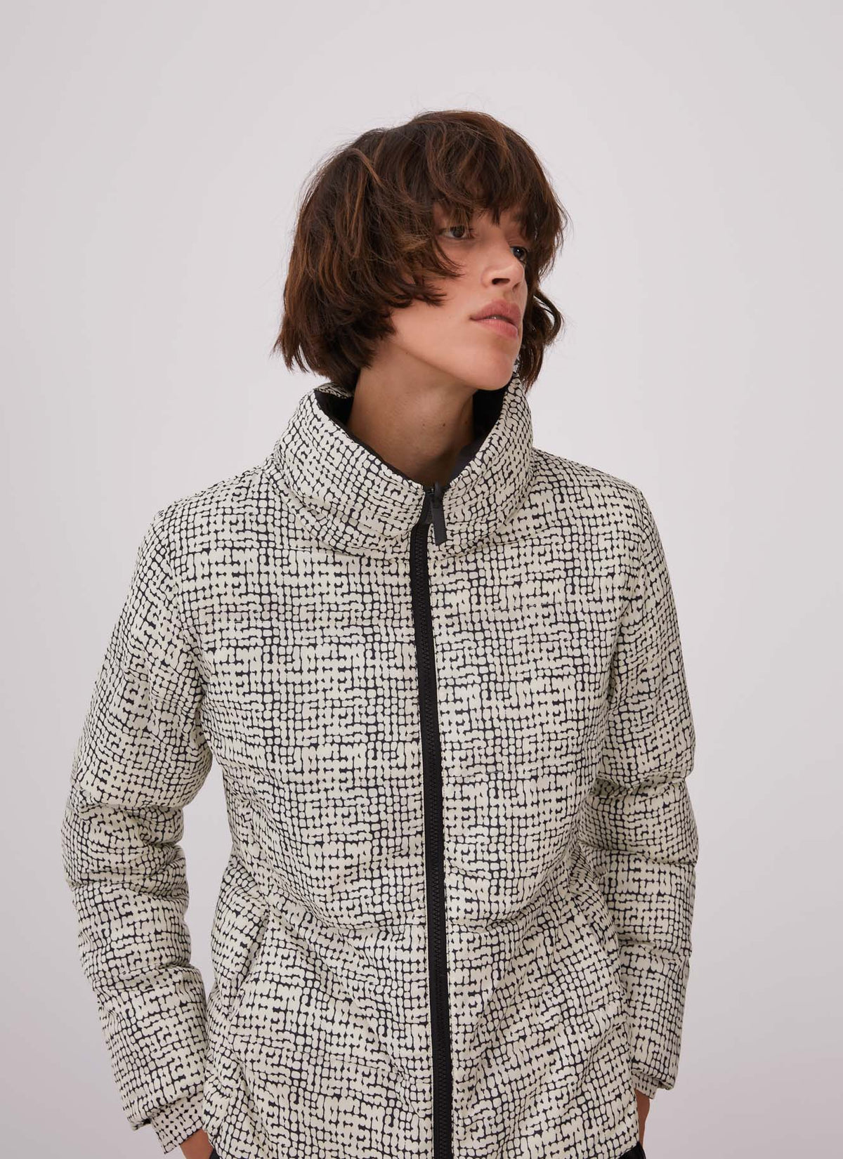White And Black Puffer Reversible Jacket