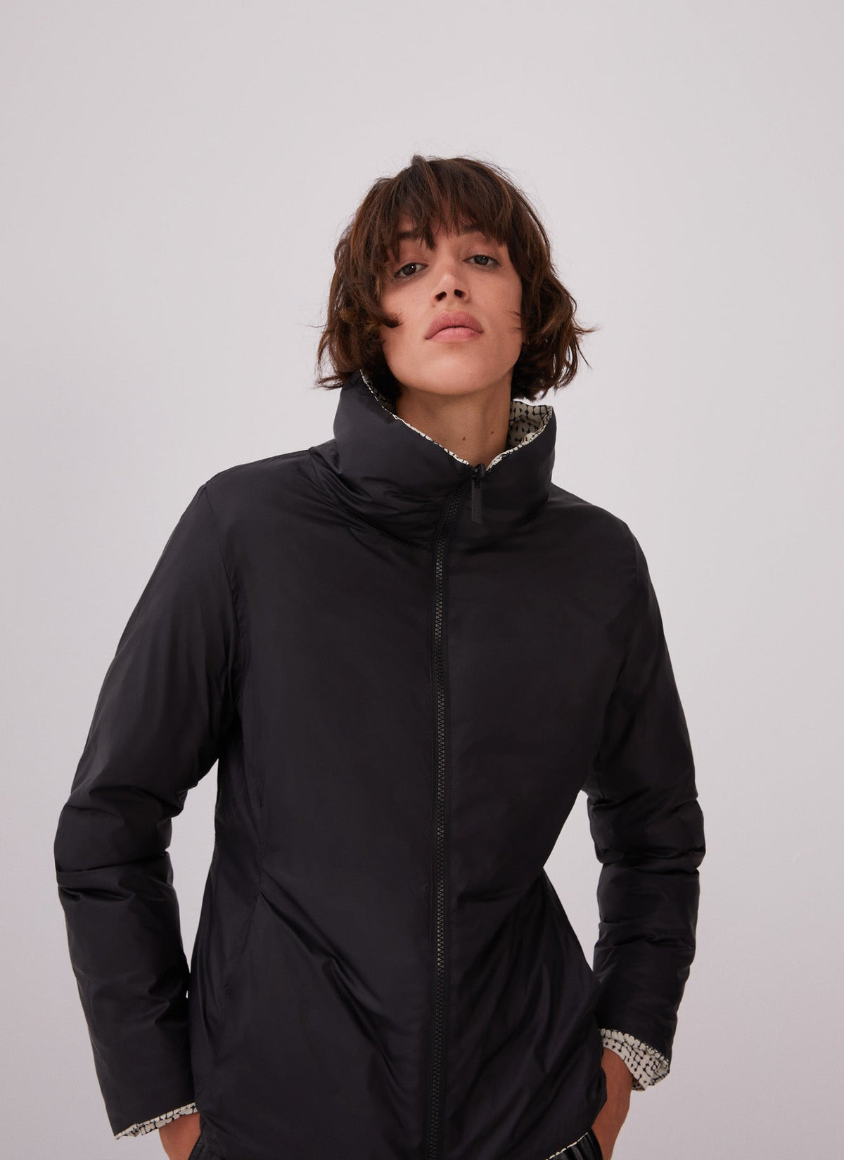 White And Black Puffer Reversible Jacket