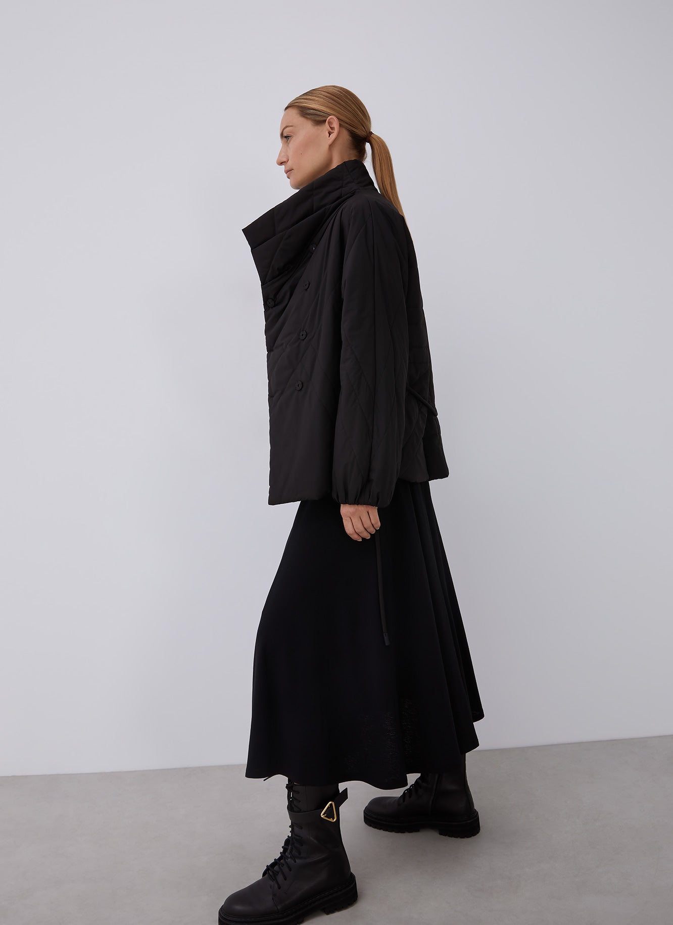 Black Padded Jacket With Side Closure