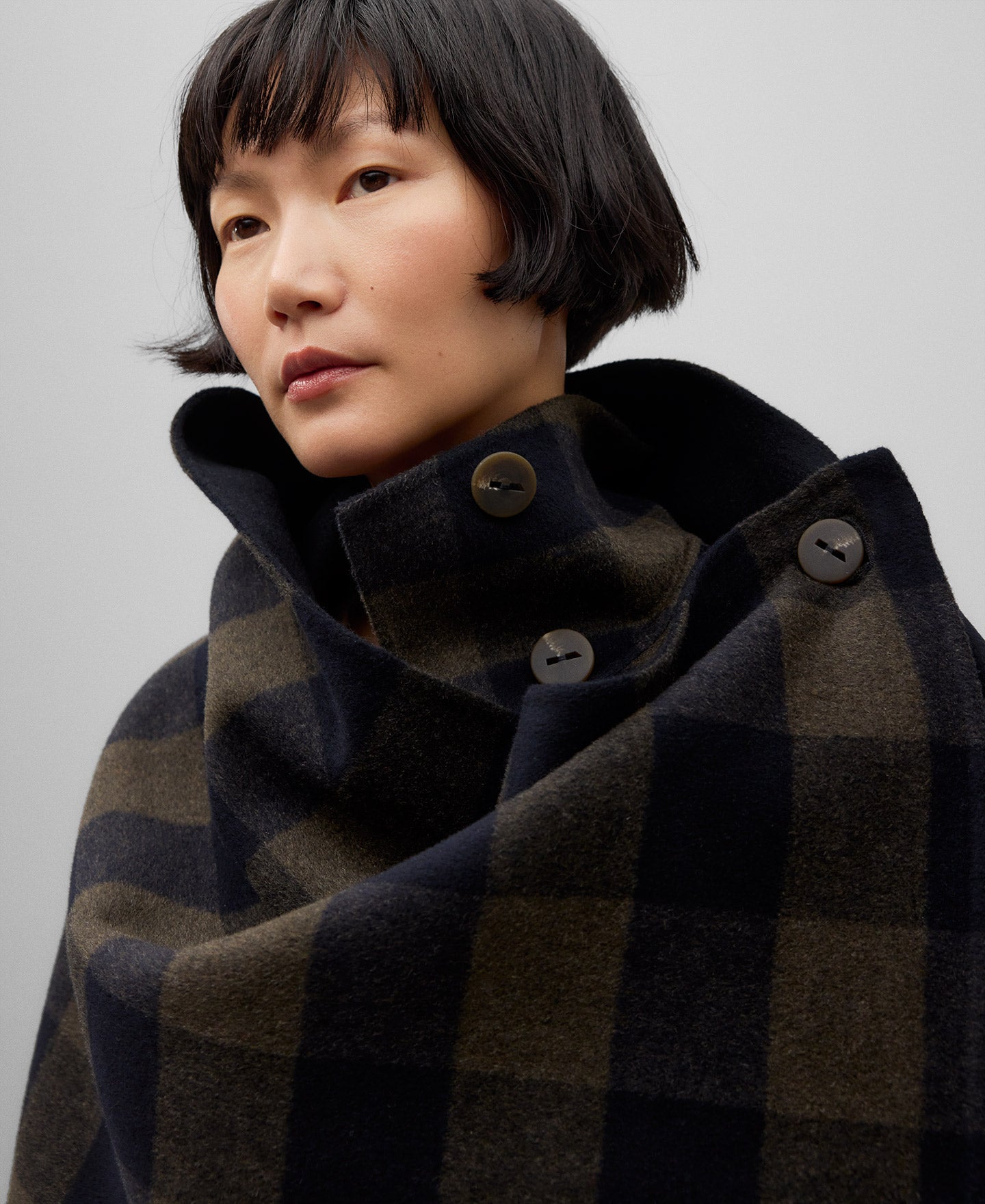 Double-faced checkered jacket woman in brown check