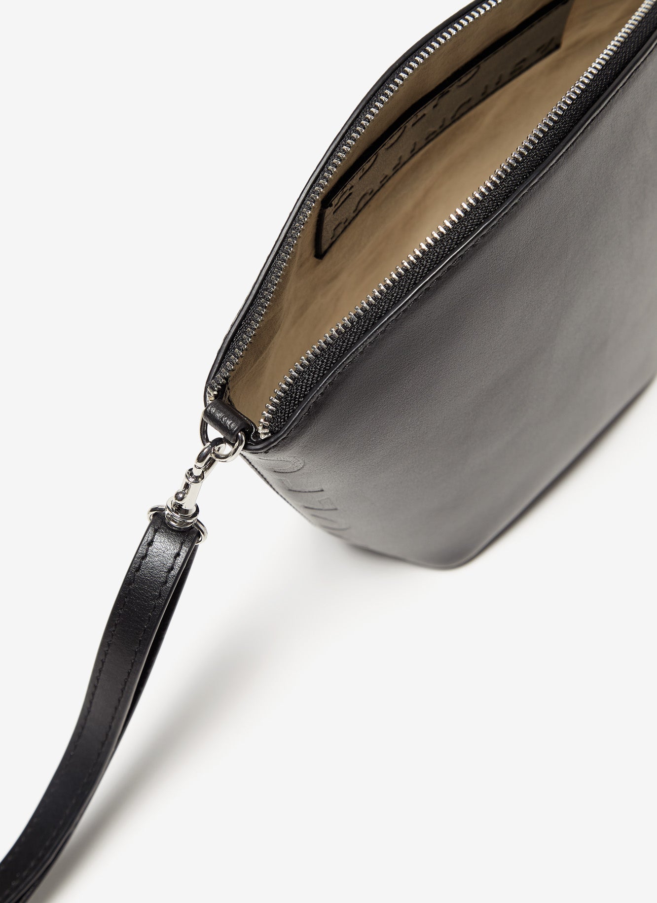 Black Vachetta Leather Clutch With Long Strap