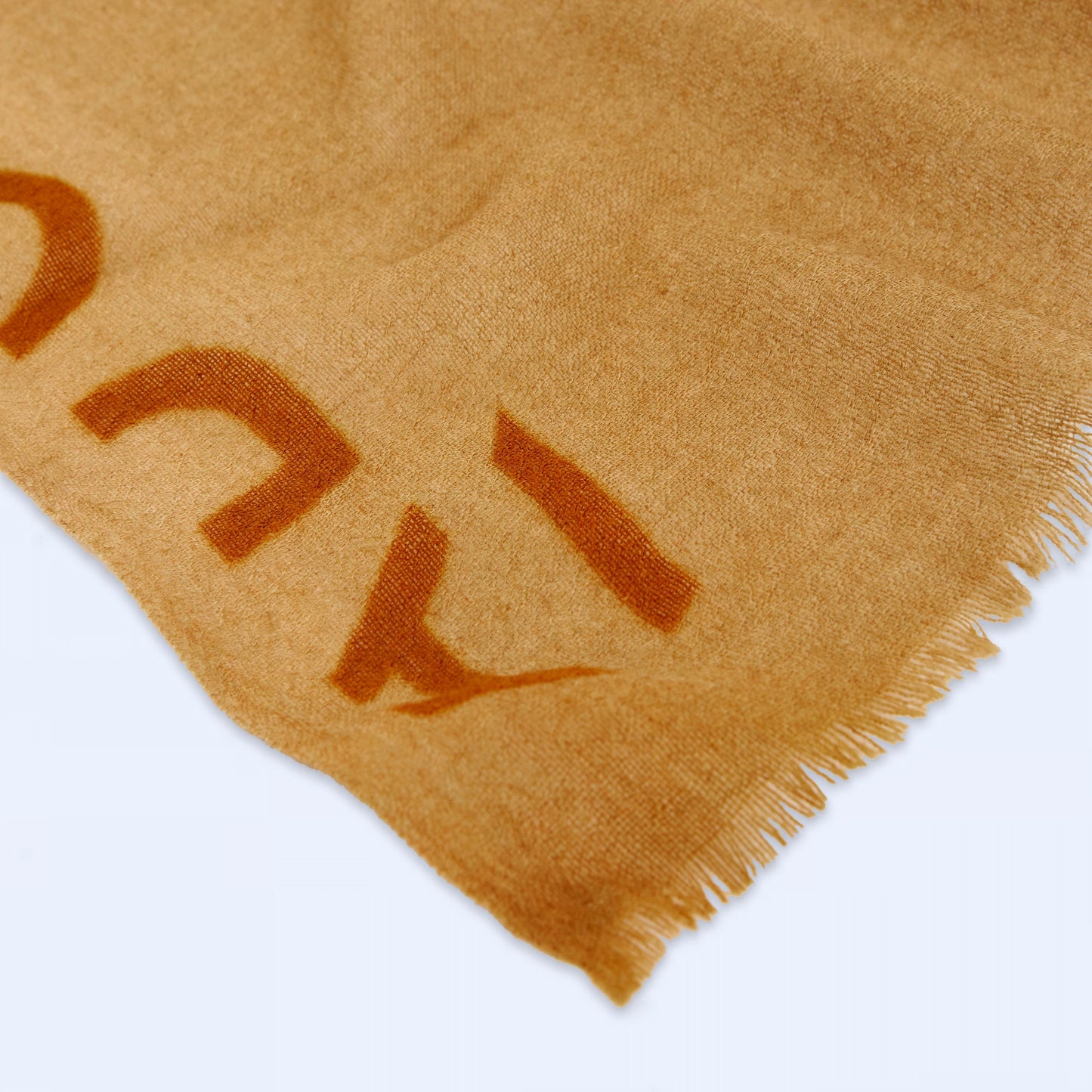 Beige & Orange Print Merino Wool Shawl / Scarf
