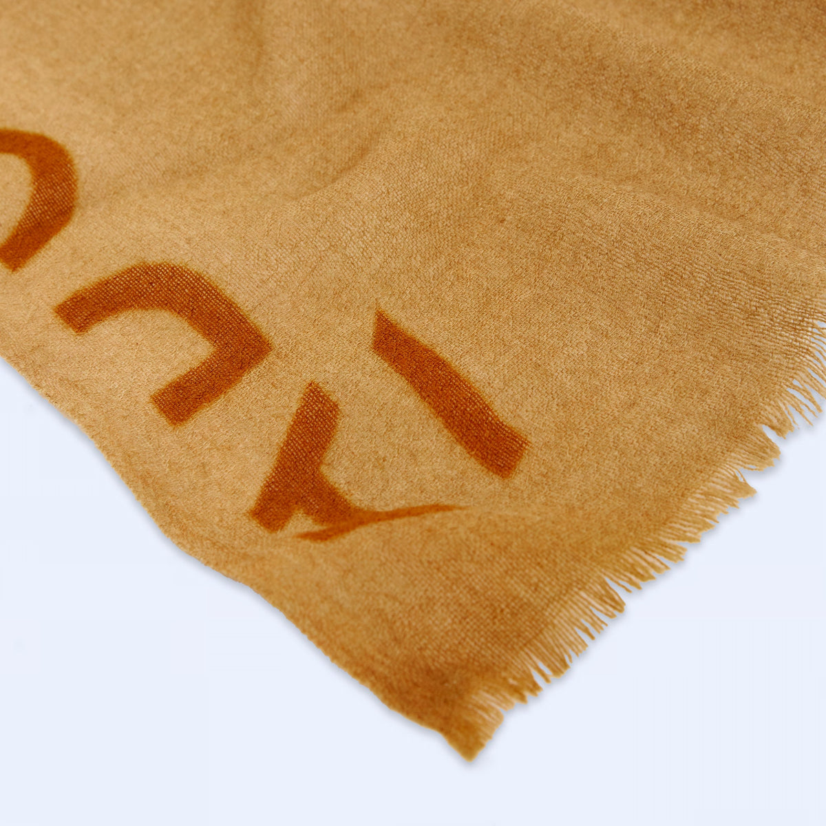 Beige & Orange Print Merino Wool Shawl / Scarf