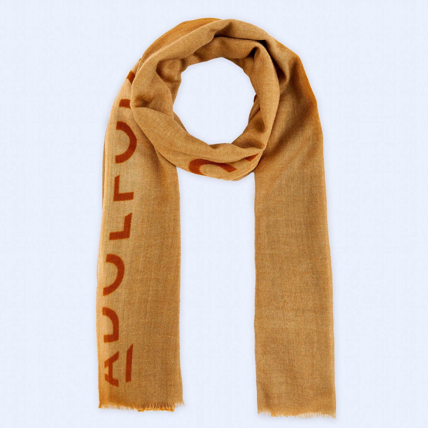 Beige & Orange Print Merino Wool Shawl / Scarf
